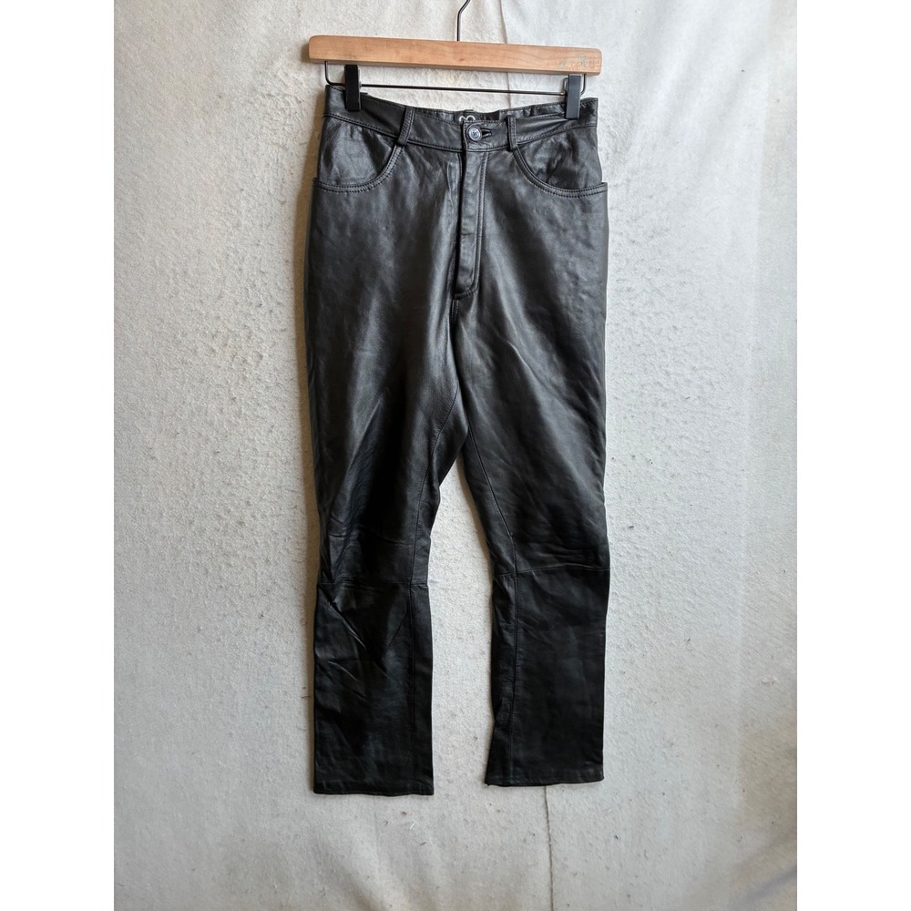 XOXO Vintage Black Genuine Leather High Waisted Straight Leg Pants Size 3